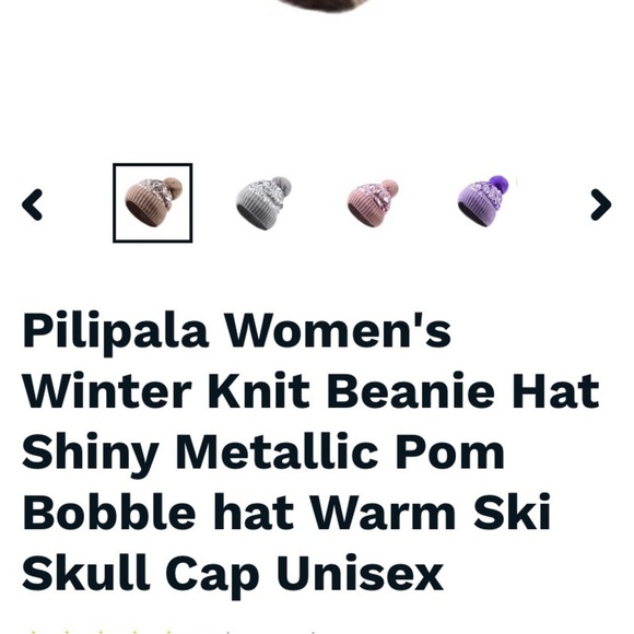 Pilipala warm soft boutique Pom Pom Gold Beanie Hat nwt new ski winter trendy - Picture 2 of 4